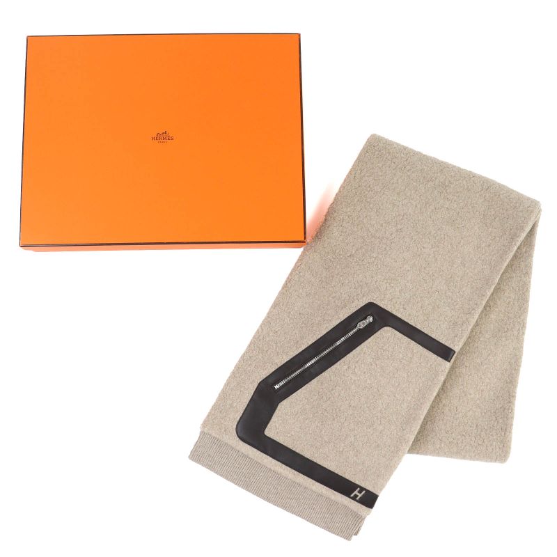 Hermes T Teddy Pocket Wool Cashmere Silver Hardware H Logo Shawl — view 2