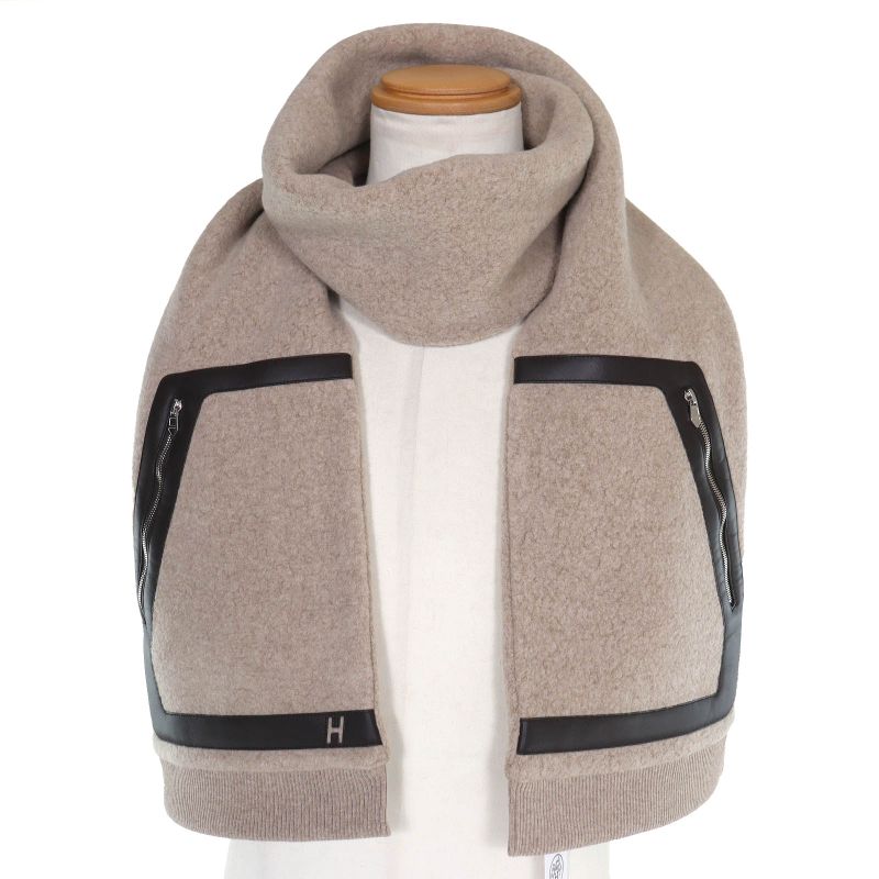 Hermes T Teddy Pocket Wool Cashmere Silver Hardware H Logo Shawl — view 4