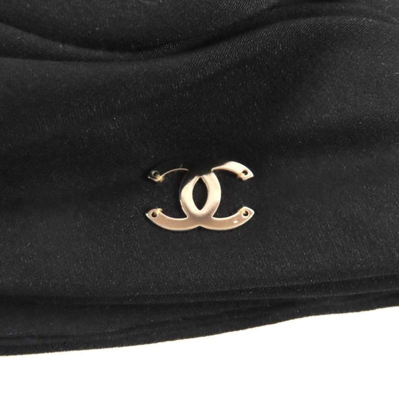 Chanel 100% Silk Turban Hat With Coco Mark Hardware Black Gold — view 6