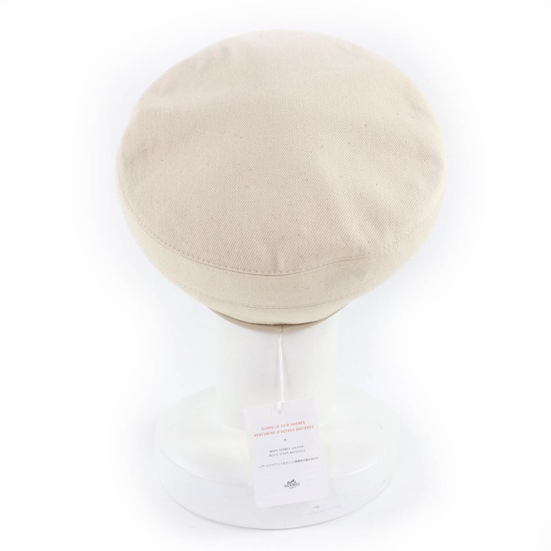 Hermes Saint Honore 100% Cotton Silver Hardware Serie Leather Beret — view 4
