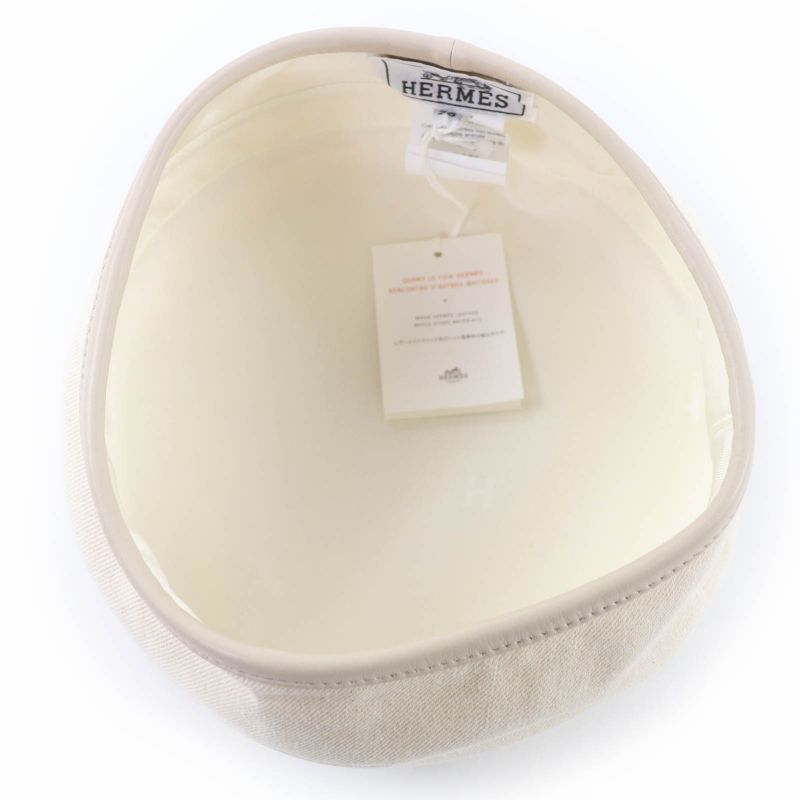 Hermes Saint Honore 100% Cotton Silver Hardware Serie Leather Beret — view 6