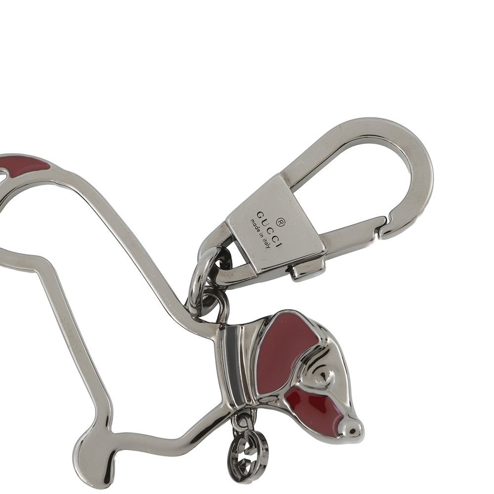 Gucci Key Holder Interlocking Dog Chain Metal Charm Black Red — view 4