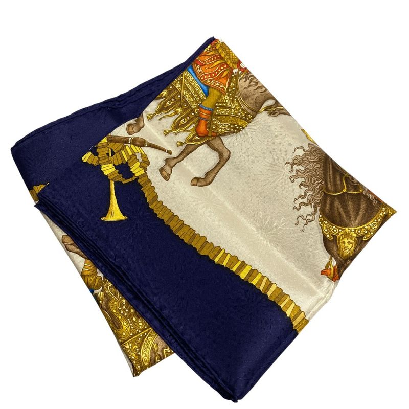 Hermes 90 LES Fetes DU ROI Soleil Celebration Of The Sun King Silk Scarf Navy — view 2