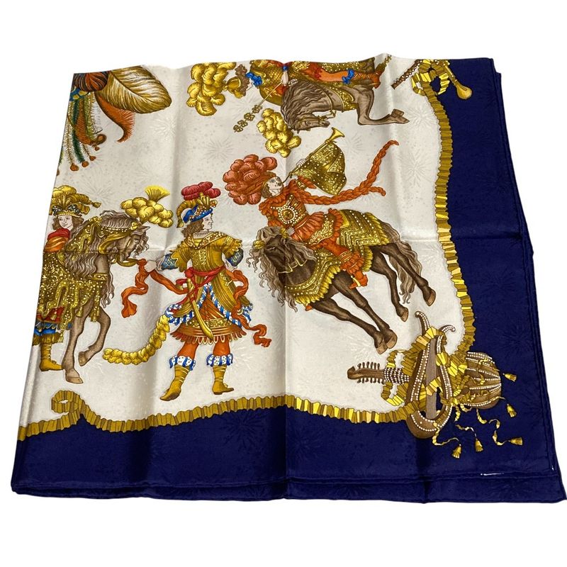 Hermes 90 LES Fetes DU ROI Soleil Celebration Of The Sun King Silk Scarf Navy — view 6
