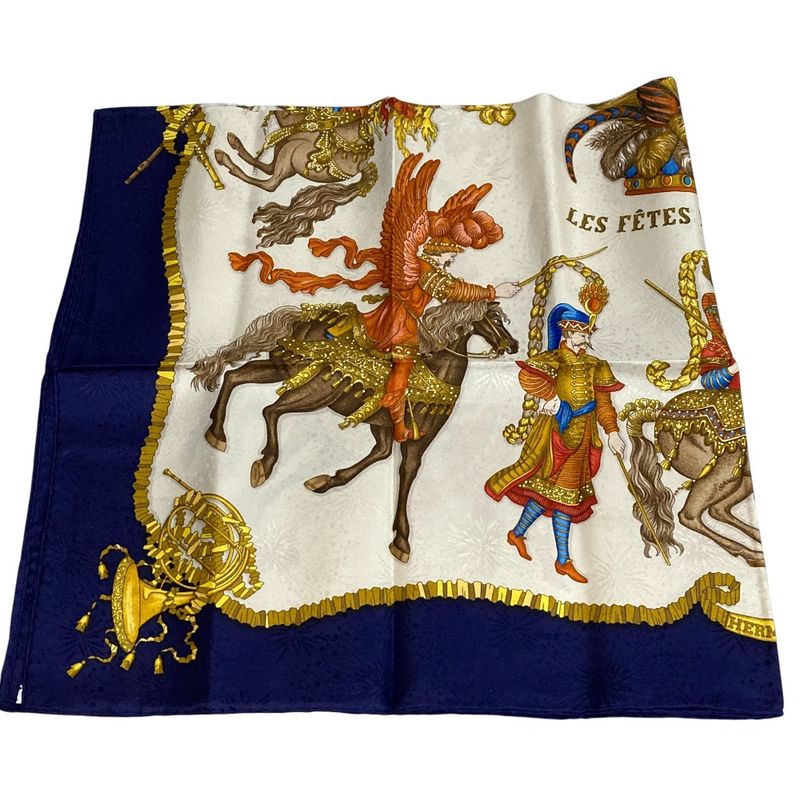 Hermes 90 LES Fetes DU ROI Soleil Celebration Of The Sun King Silk Scarf Navy — view 3