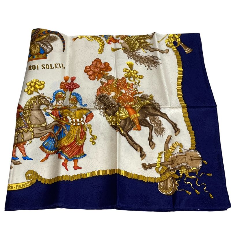 Hermes 90 LES Fetes DU ROI Soleil Celebration Of The Sun King Silk Scarf Navy — view 4
