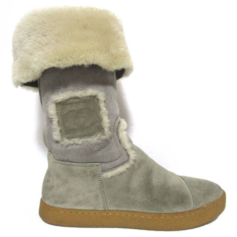 Chanel Sports Coco Mark Shearling Boots Size 36 Gray — view 3