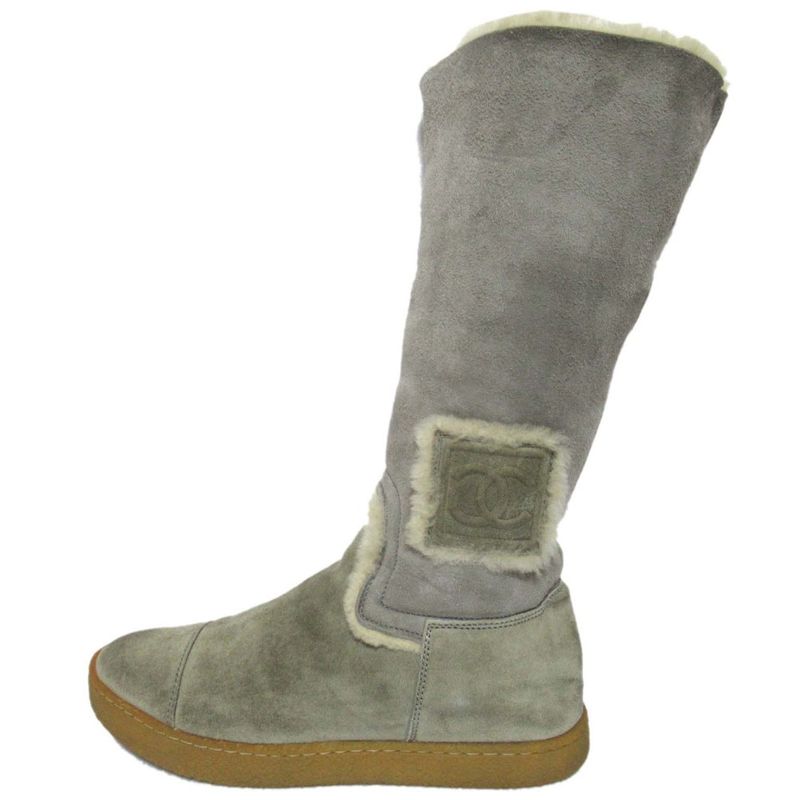 Chanel Sports Coco Mark Shearling Boots Size 36 Gray — view 2