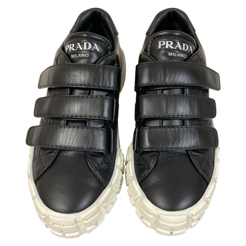 Prada Leather Velcro Sneakers Size 34.5 Black White — view 3