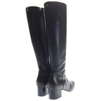 Hermes Plain Toe Side Zip Leather Long Boots Black — view 3