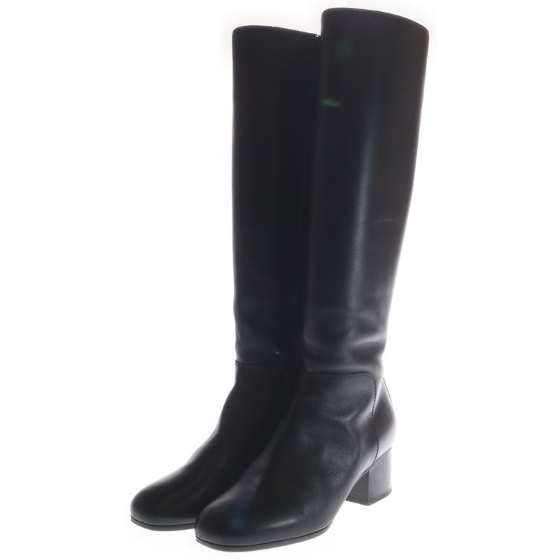 Hermes Plain Toe Side Zip Leather Long Boots Black — view 2