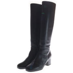 Hermes Plain Toe Side Zip Leather Long Boots Black — view 2
