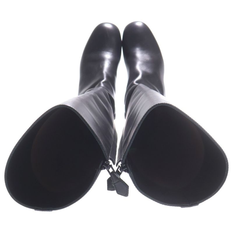 Hermes Plain Toe Side Zip Leather Long Boots Black — view 4