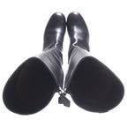 Hermes Plain Toe Side Zip Leather Long Boots Black — view 4