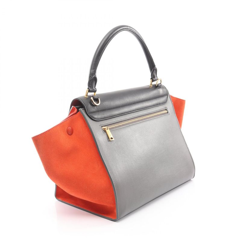 Celine Handbag Trapeze Medium Black Gray Orange Leather Suede — view 3