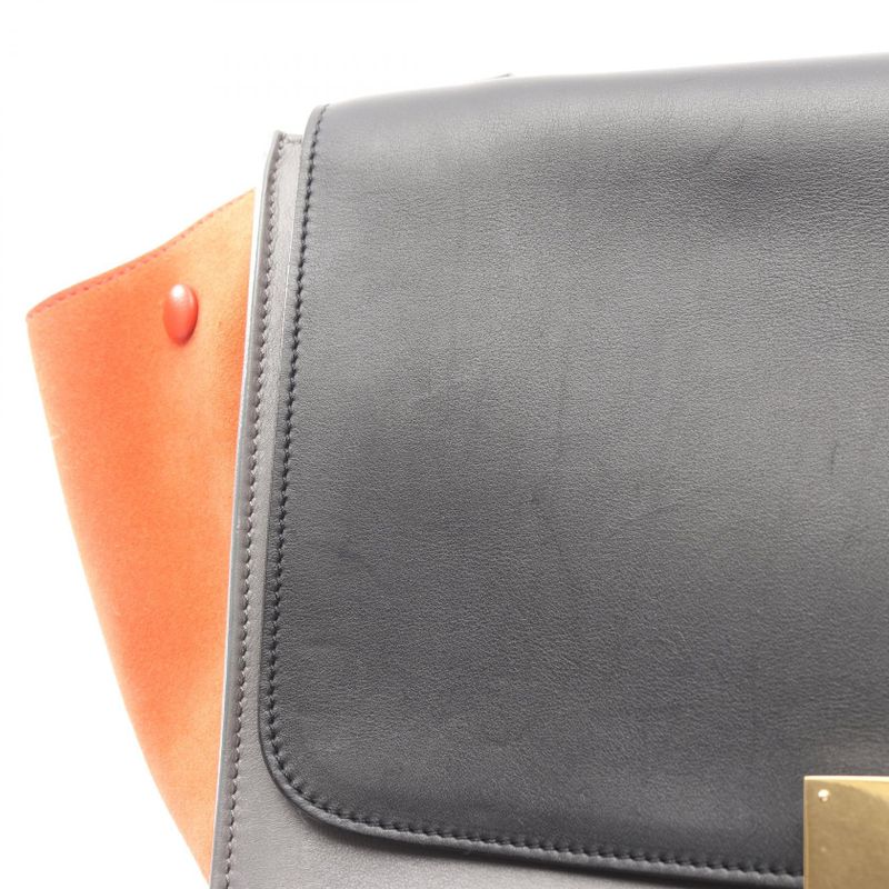 Celine Handbag Trapeze Medium Black Gray Orange Leather Suede — view 7