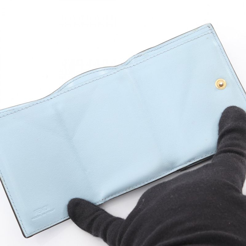 Fendi Trifold Wallet Logo 8 M0395 Light Blue Leather Rome Micro — view 3