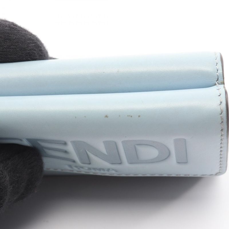 Fendi Trifold Wallet Logo 8 M0395 Light Blue Leather Rome Micro — view 8