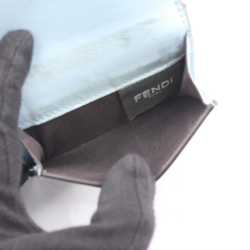 Fendi Trifold Wallet Logo 8 M0395 Light Blue Leather Rome Micro — view 4