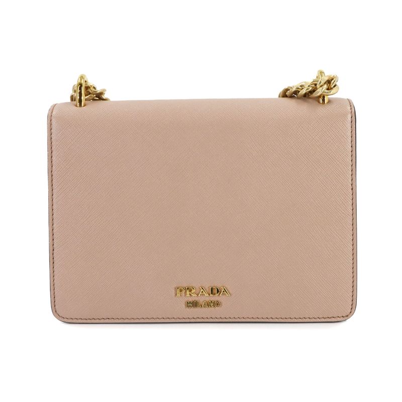 Prada Saffiano Chain Shoulder Bag Leather Beige 1 Bd200 Gold Hardware — view 4