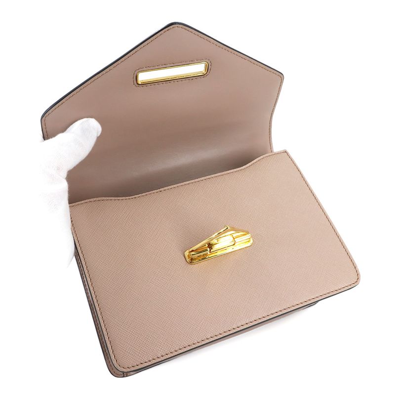 Prada Saffiano Chain Shoulder Bag Leather Beige 1 Bd200 Gold Hardware — view 8