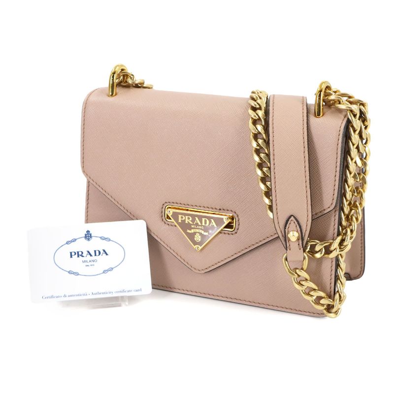 Prada Saffiano Chain Shoulder Bag Leather Beige 1 Bd200 Gold Hardware — view 3