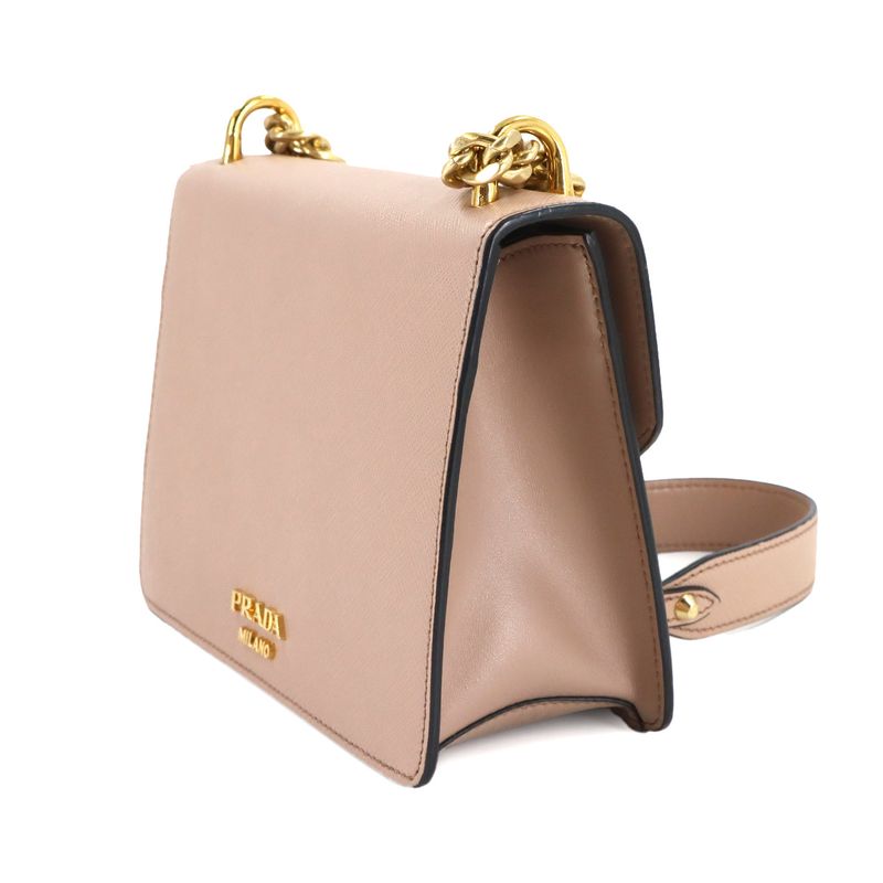 Prada Saffiano Chain Shoulder Bag Leather Beige 1 Bd200 Gold Hardware — view 5