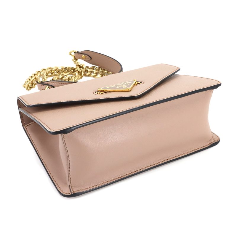 Prada Saffiano Chain Shoulder Bag Leather Beige 1 Bd200 Gold Hardware — view 6