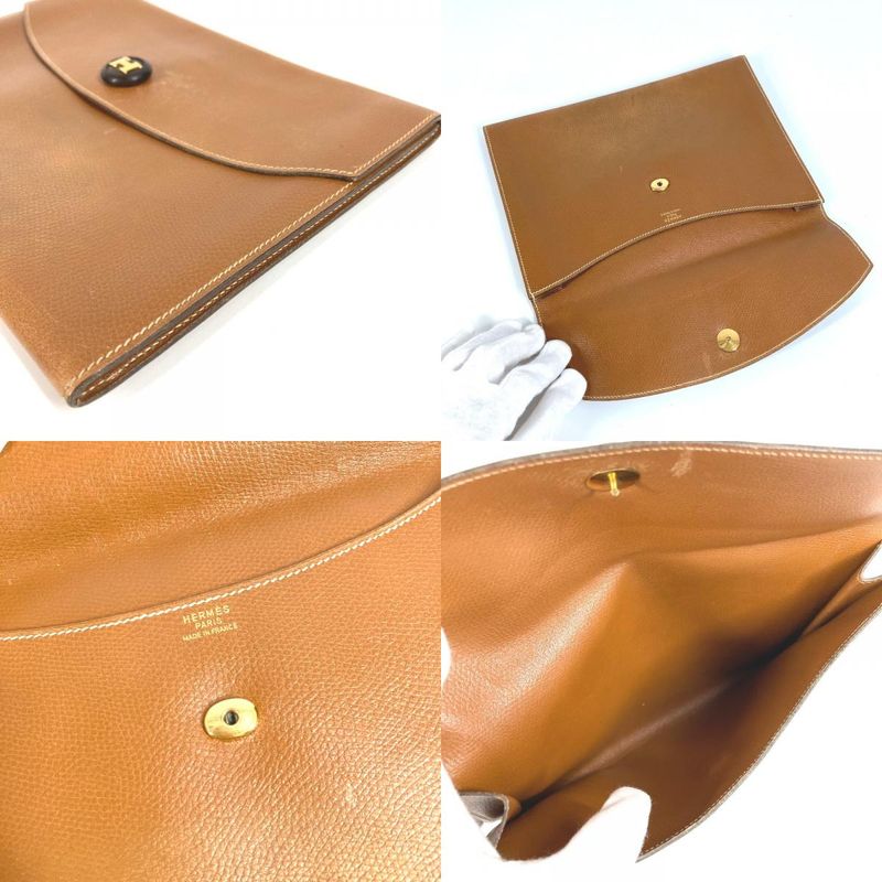 Hermes Second Bag Pochette Rio Leather Brown — view 9