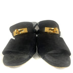 Hermes Cute Chevre Velor Mule Sandals Comfort Heel Kelly Hardware 36 Black JS — view 2