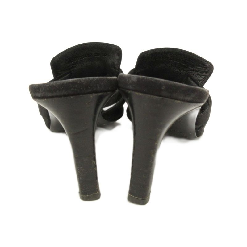 Hermes Cute Chevre Velor Mule Sandals Comfort Heel Kelly Hardware 36 Black JS — view 4