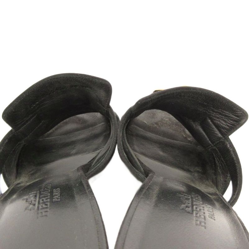 Hermes Cute Chevre Velor Mule Sandals Comfort Heel Kelly Hardware 36 Black JS — view 8