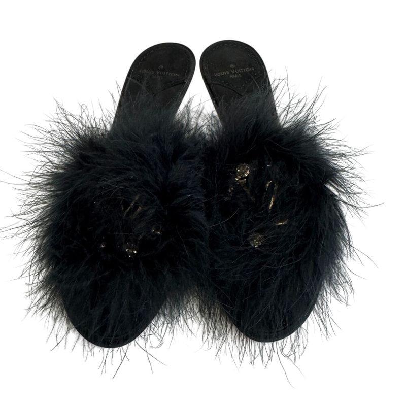 Louis Vuitton Fur Bijou Marilyn Logo Sandals Black — view 4