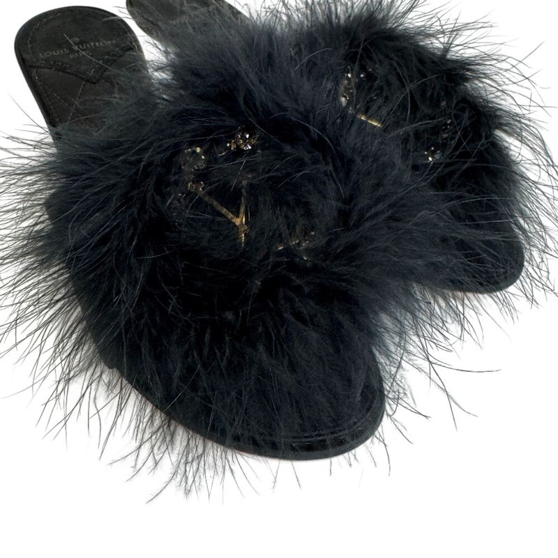 Louis Vuitton Fur Bijou Marilyn Logo Sandals Black — view 6