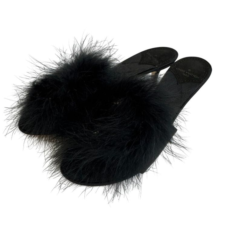 Louis Vuitton Fur Bijou Marilyn Logo Sandals Black — view 3