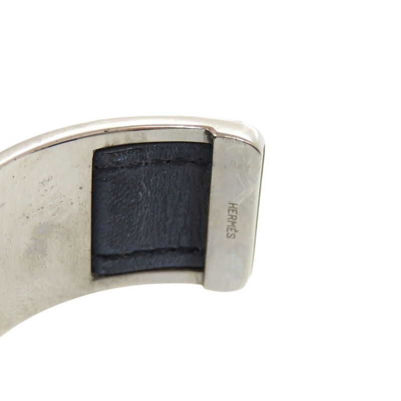 Hermes Bangle Leather Metal Silver Black Bracelet 0128 — view 6