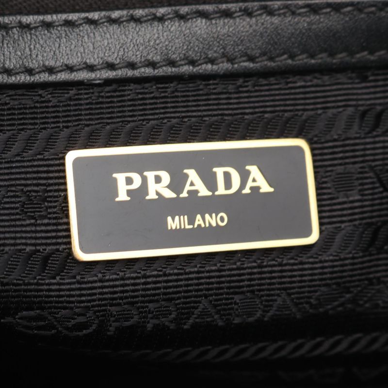 Prada Tote Bag Logo Jacquard 1 Bg158 Black Canvas Leather — view 5
