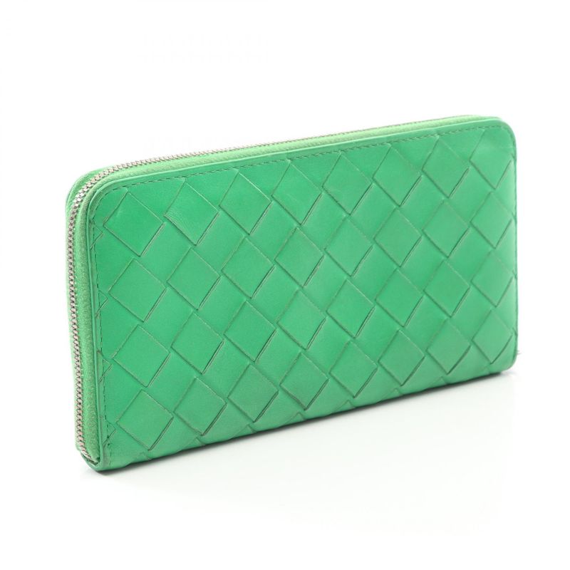 Bottega Veneta Round Long Wallet Intrecciato Green Leather — view 2