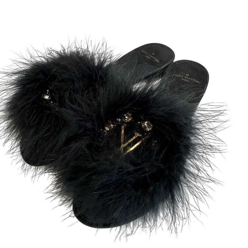 Louis Vuitton Logo Fa-vijou Marilyn Satin Sandals Black — view 3