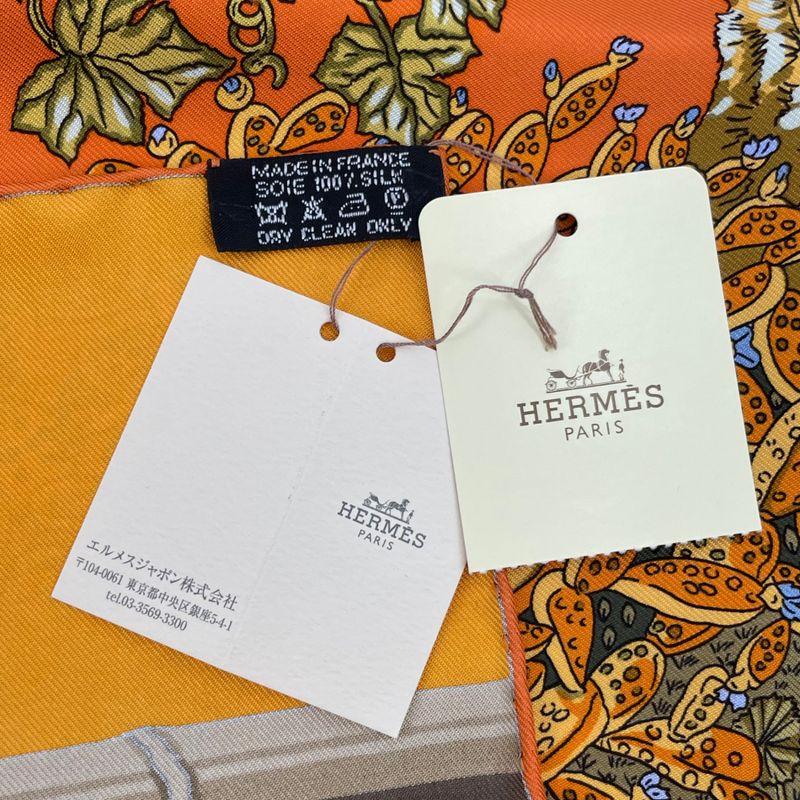 Hermes Scarf Carre 90 Jardins D'hiver Winter Garden 100% Silk Orange — view 9