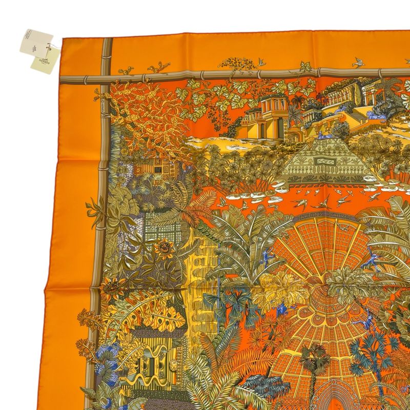 Hermes Scarf Carre 90 Jardins D'hiver Winter Garden 100% Silk Orange — view 3