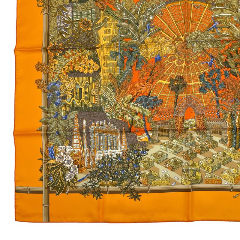 Hermes Scarf Carre 90 Jardins D'hiver Winter Garden 100% Silk Orange — view 5