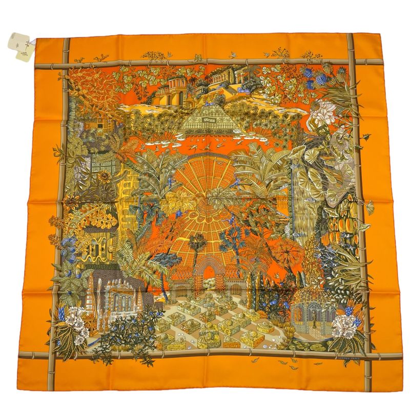 Hermes Scarf Carre 90 Jardins D'hiver Winter Garden 100% Silk Orange — view 2