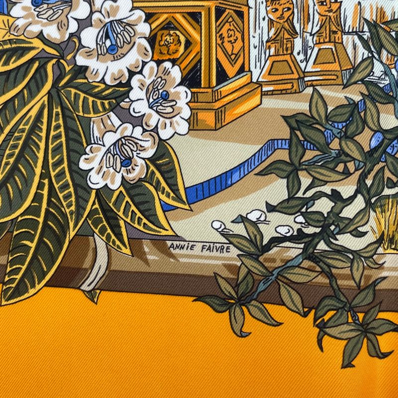 Hermes Scarf Carre 90 Jardins D'hiver Winter Garden 100% Silk Orange — view 8