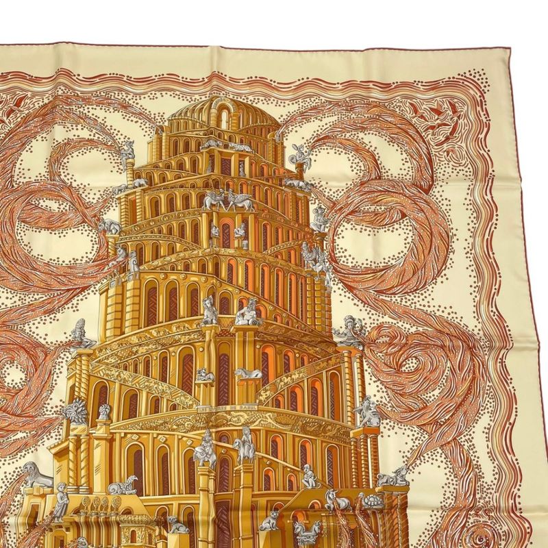 Hermes Carre 90 LES Rivieres de Babel River Of Scarf 100% Silk Beige — view 4