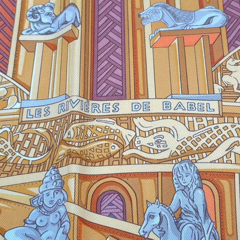 Hermes Carre 90 LES Rivieres de Babel River Of Scarf 100% Silk Beige — view 7