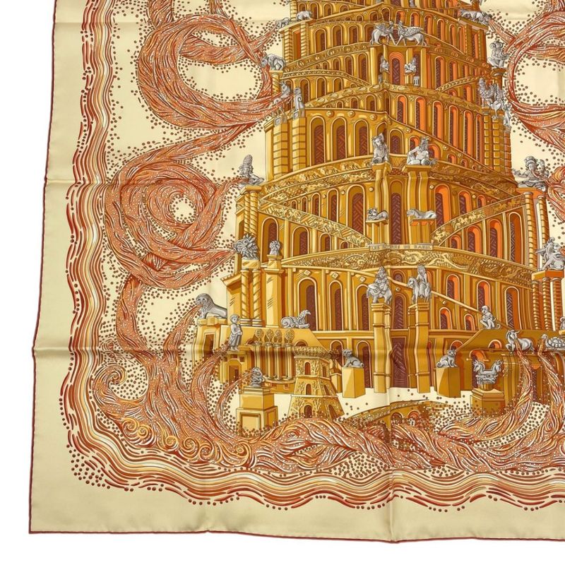 Hermes Carre 90 LES Rivieres de Babel River Of Scarf 100% Silk Beige — view 5