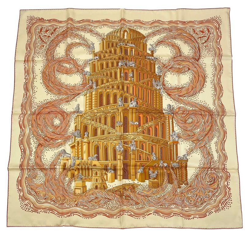 Hermes Carre 90 LES Rivieres de Babel River Of Scarf 100% Silk Beige — view 2