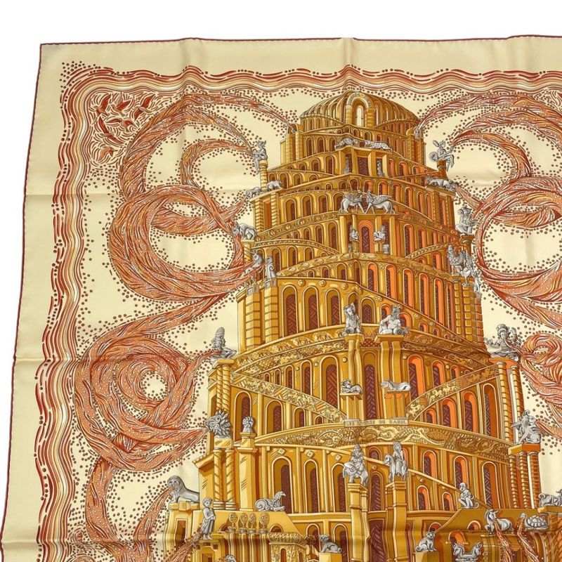 Hermes Carre 90 LES Rivieres de Babel River Of Scarf 100% Silk Beige — view 3