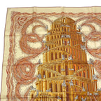 Hermes Carre 90 LES Rivieres de Babel River Of Scarf 100% Silk Beige — view 3